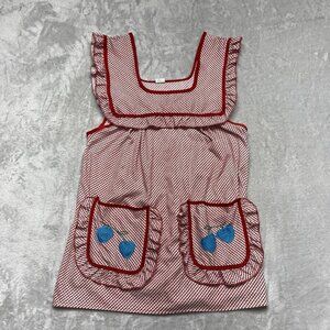 Vintage Mexican Artisan Apron Pullover Style Red print, front applique pockets